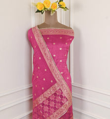 Banarasi Pink Unstitched Suit