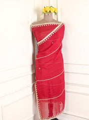 Organza Silk Red Unstitched Suit