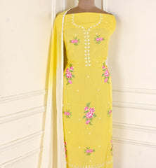 Organza Yellow floral Unstitched Suit