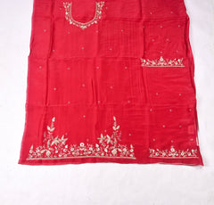 Silk Organza Maroon Unstitched Suit