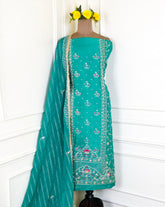 Khadi Teal Blue Unstitched Suit