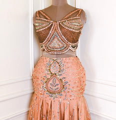 Net Warm Peach Lehenga