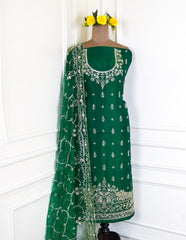 Khadi Green Unstitched Suit