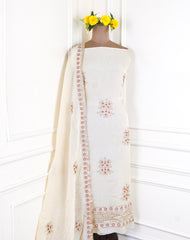 Organza Beige Unstitched Suit