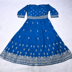 Crepe Blue Semi-Stitched Anarkali Suit