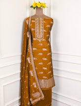Banarasi Mustard Brown Unstitched Suit