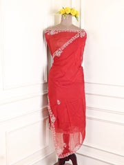 Organza Maroon Unstitched Suit