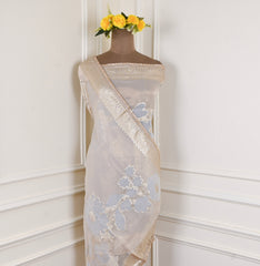 Banarasi Silk Beige Unstitched Suit