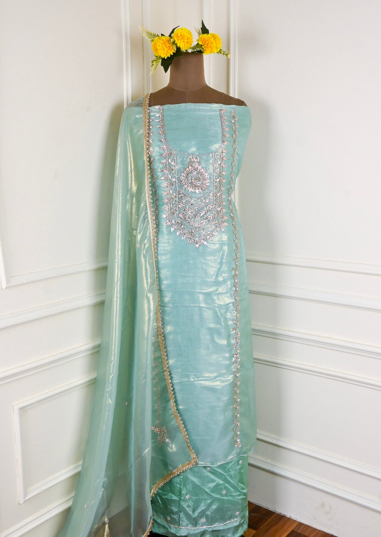 Sasha Silk Pastel Blue Unstitched Suit - Main Image