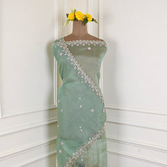 Glass Organza Pista Green Unstitched Suit