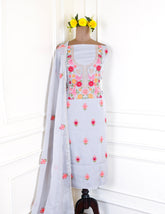 Organza Grey Unstitched Suit
