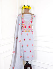 Organza Grey Unstitched Suit
