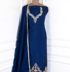 Khadi Navy Blue Unstitched Suit