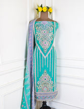 Crush Shimmer Ferozi Unstitched Suit