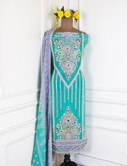 Crush Shimmer Ferozi Unstitched Suit