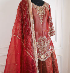 Shimmer Rust Unstitched Lehenga Suit