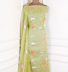 Mul Cotton Lime Unstitched Suit
