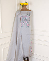 Organza Grey Unstitched Suit