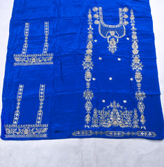 Crepe Royal Blue Unstitched Lehenga Suit