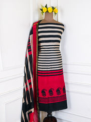 Maheshwari Cotton Red Unstitched Suit