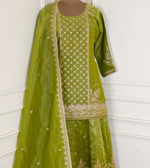 Shimmer Mehandi Stitched Lehenga Suit