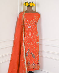 Khadi Orange Unstitched Suit