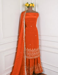 Crepe Rust Unstitched Lehenga Suit