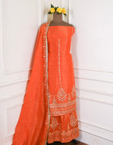 Shimmer Orange Unstitched Lehenga Suit