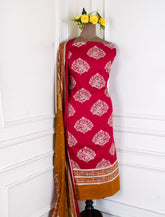 Pure Cotton maroon Unstitched Suit