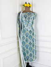 Twill Organza Pista Green Unstitched Suit