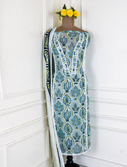 Twill Organza Pista Green Unstitched Suit
