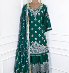 Khadi Green Stitched Lehenga Suit