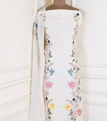 Organza White Unstitched Suit