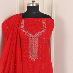 Georgette Red Unstitched Suit