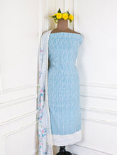 Chanderi Silk Ferozi Unstitched Suit