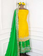 Khadi Yellow Unstitched Lehenga Suit