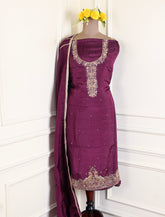 Silk Wine Unstitched Suit