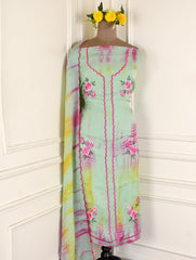 Twill Organza Pista Green Unstitched Suit