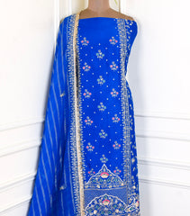 Khadi Blue Unstitched Suit