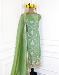 Sasha Shimmer Pista Green Unstitched Suit