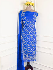 Organza Blue Unstitched Suit