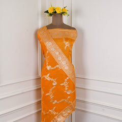Banarasi Silk Yellow Unstitched Suit