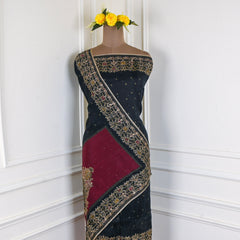 Organza Black Unstitched Suit