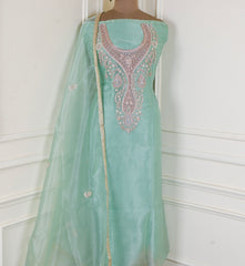 Glass Shimmer Pista Green Unstitched Suit