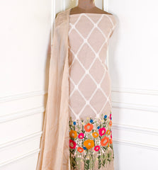 Mul Chanderi Cotton Beige Unstitched Suit