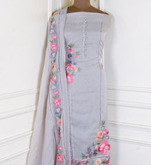 Organza Grey Unstitched Suit