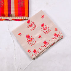 Soft Tussar Silk Orange Unstitched Suit