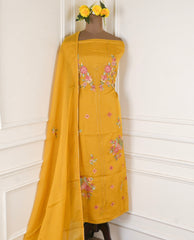 Organza Yellow Unstitched Suit