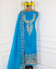 Organza Sky Blue Unstitched Suit