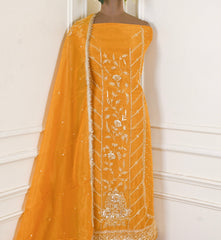 Shimmer Yellow Unstitched Lehenga Suit